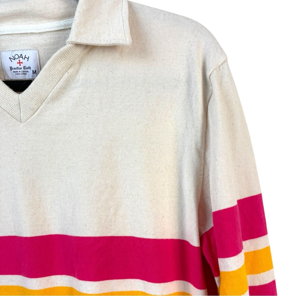 NOAH PITCH PRACTICE POLO IVORY PINK STRIPE RELAXED POLO SHIRT LONG SLEEVE MEDIUM - Picture 8 of 11